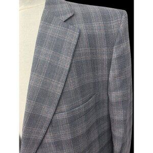 Lanvin Paris 80s Glen Plaid 2-Btn Sport Coat Sz 44L Grey Wool Blazer Vintage NOS